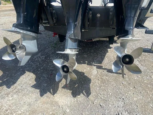 Slide: The Image of Close-up of propellers on a 2004 Fountain 34 CC boat. - 7