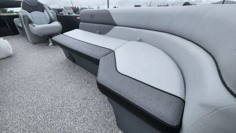 Slide: The Image of 2023 Veranda VISTA22RC Bi-Toon interior with gray seating and wet deck. - 7