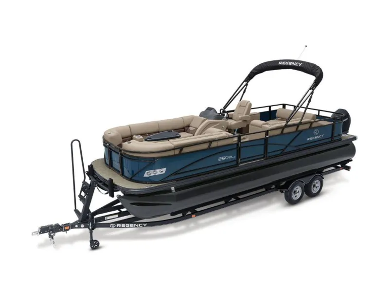 The Image of 2023 Regency 250 DL3 pontoon boat on trailer with canopy. - 1