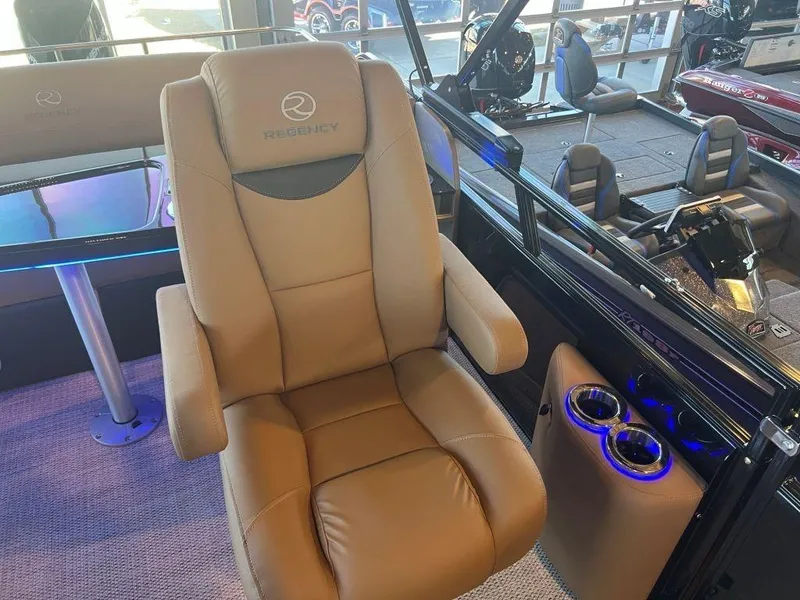 Slide: The Image of Luxurious seating in 2023 Regency 250 LE3 boat with modern interior design. - 7