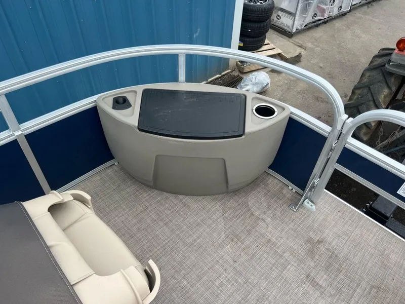 Slide: The Image of 2023 Sun Tracker BASS BUGGY® 18 DLX front deck with storage and cup holder. - 12