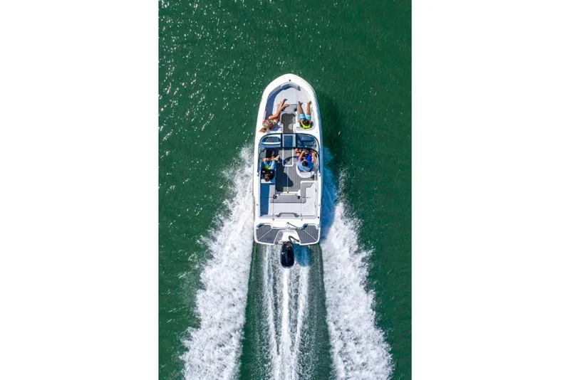 Slide: The Image of Aerial view of 2023 Bayliner M17 boat cruising on water. - 34