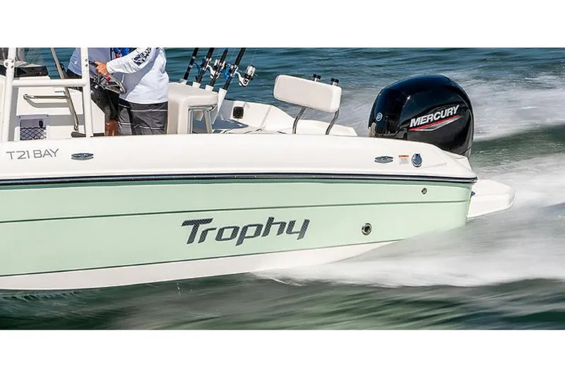 Slide: The Image of 2023 Bayliner T21 Trophy boat with Mercury engine on water. - 5