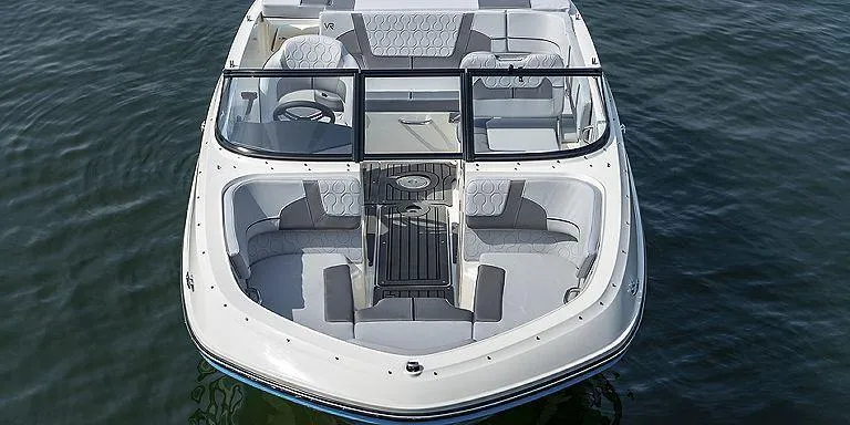 Slide: The Image of 2023 Bayliner VR5 Outboard boat on water, top view. - 1