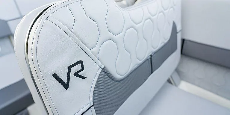 Slide: The Image of 2023 Bayliner VR5 Outboard boat seat with stylish white and gray upholstery. - 6