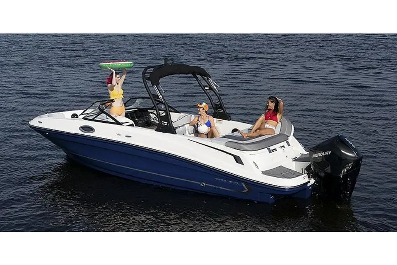 Slide: The Image of 2023 Bayliner VR6 Outboard boat with passengers enjoying the water. - 4