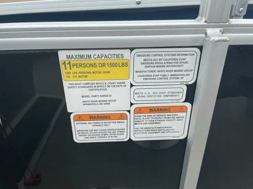 Slide: The Image of 2021 Sun Tracker Party Barge 22 DLX capacity and safety labels - 9