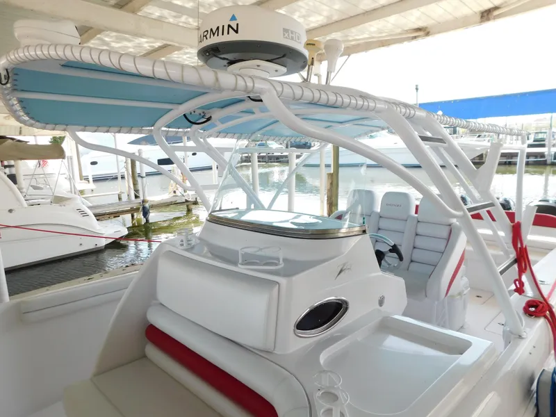 Slide: The Image of 2007 Donzi 38 ZFX boat with Garmin equipment in marina. - 6