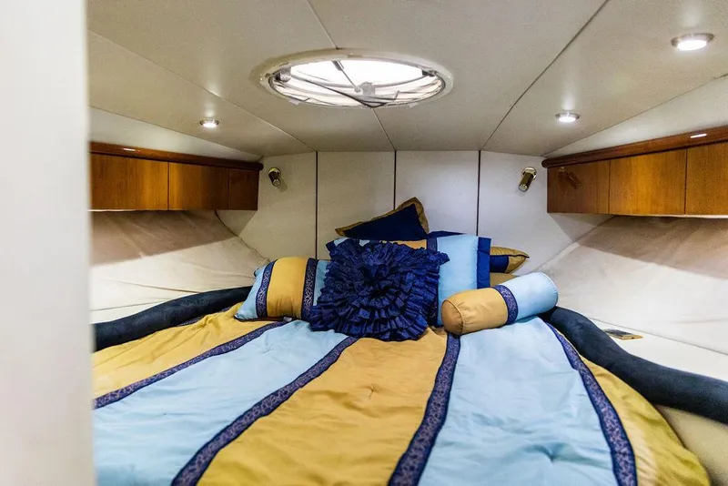 Slide: The Image of Luxurious bedroom in 1999 Sunseeker Camargue yacht with $250k upgrades. - 24