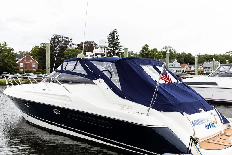 Slide: The Image of 1999 Sunseeker Camargue yacht with $250k in upgrades docked at marina. - 3