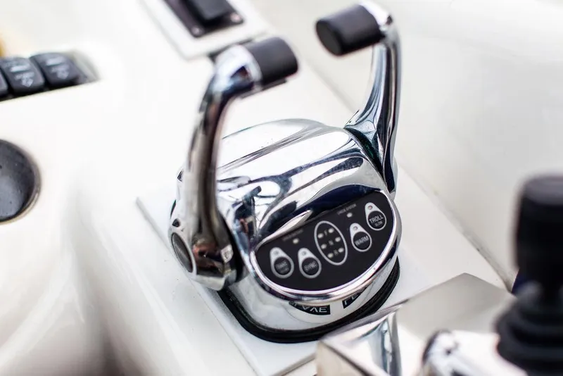 Slide: The Image of Close-up of 1999 Sunseeker Camargue yacht throttle controls with $250k in upgrades. - 34