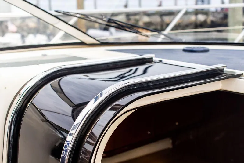 Slide: The Image of Close-up of 1999 Sunseeker Camargue yacht with $250k in upgrades, showcasing sleek design. - 41