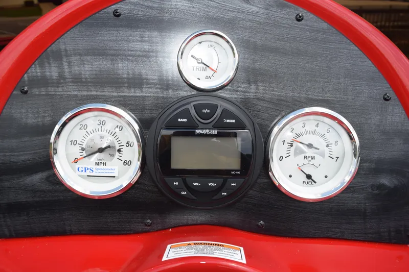 Slide: The Image of Dashboard of a 2022 Polar Kraft Bass TX 195 Pro boat with gauges and controls. - 10