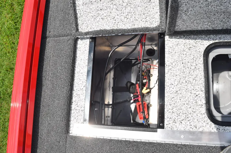 Slide: The Image of 2022 Polar Kraft Bass TX 195 Pro battery compartment with wiring. - 23