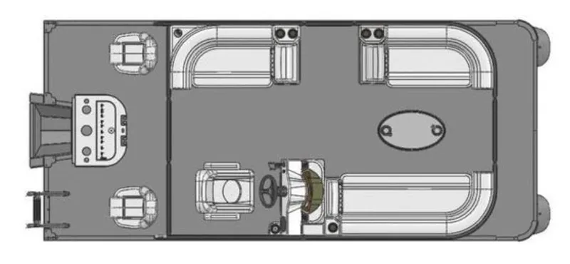 Slide: The Image of 2023 Qwest E-Class 818 CTR Sport Fish LT boat layout, featuring seating and control areas. - 2