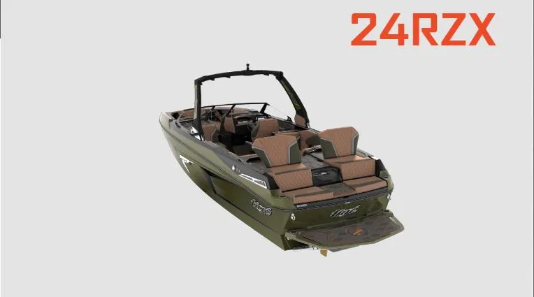 Slide: The Image of 2023 Tigé 24 RZX boat, rear view, olive green and tan interior. - 7