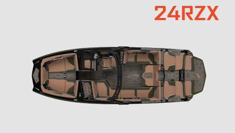 Slide: The Image of Top view of 2023 Tigé 24 RZX boat with tan and black interior. - 8