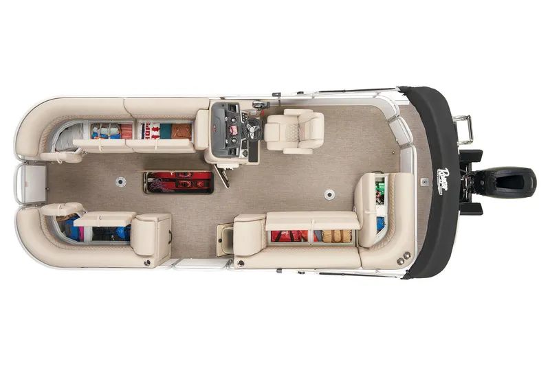 Slide: The Image of Top view of 2023 Ranger Reata 223C pontoon boat interior layout. - 6