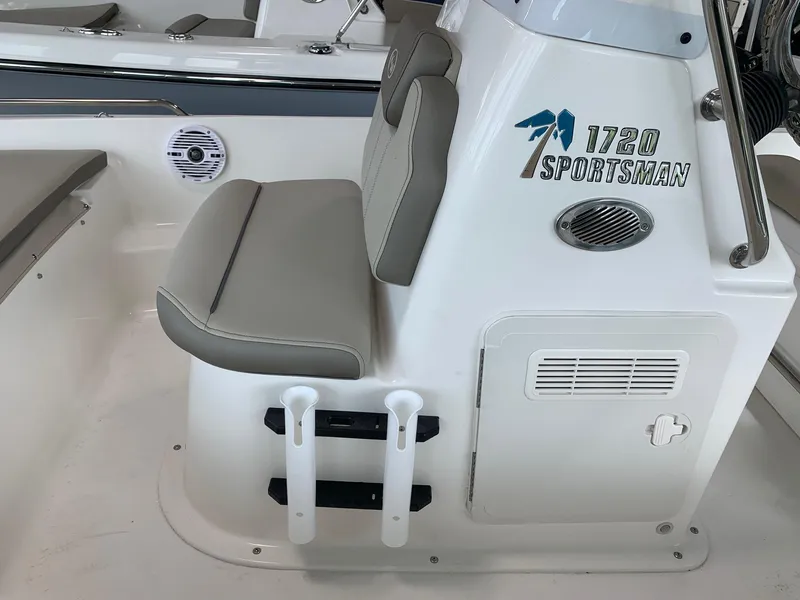 Slide: The Image of 2024 Key West 1720 Sportsman boat interior with seating and storage. - 3