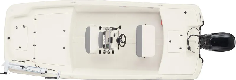 Slide: The Image of Top view of 2023 Mako Pro Skiff 17 CC boat with outboard motor. - 5