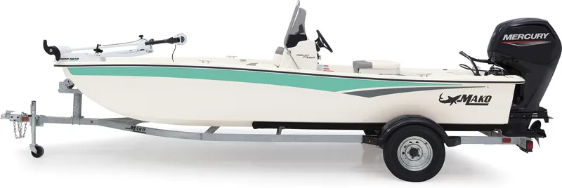 Slide: The Image of 2023 Mako Pro Skiff 17 CC boat on trailer, side view. - 6