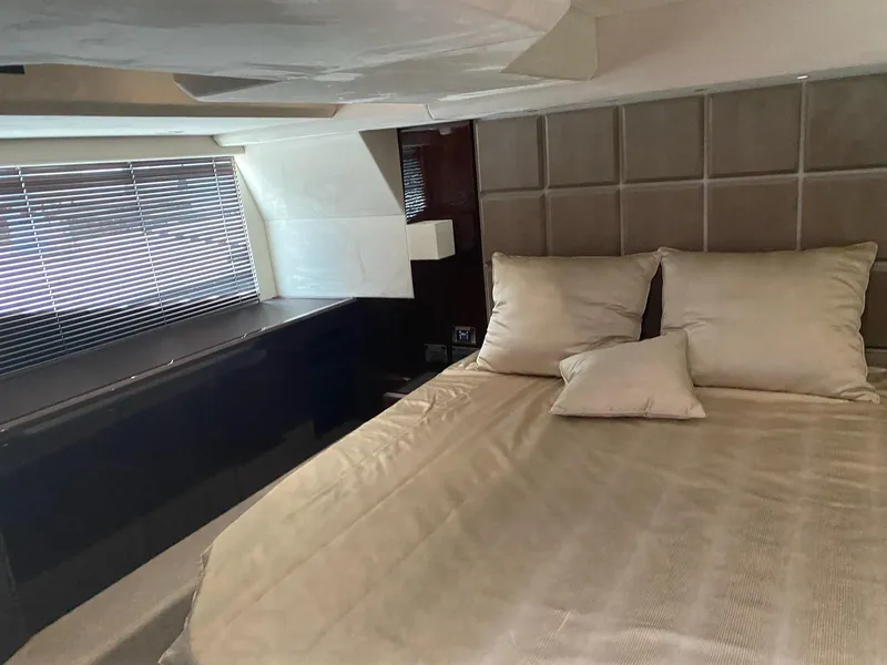 Slide: The Image of Luxurious bedroom interior of 2022 Galeon 470 Skydeck yacht with modern design. - 17