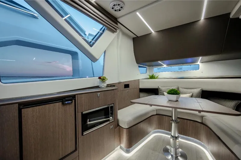 Slide: The Image of Modern interior of 2023 Galeon 375 GTO yacht with sleek design and ample natural light. - 35