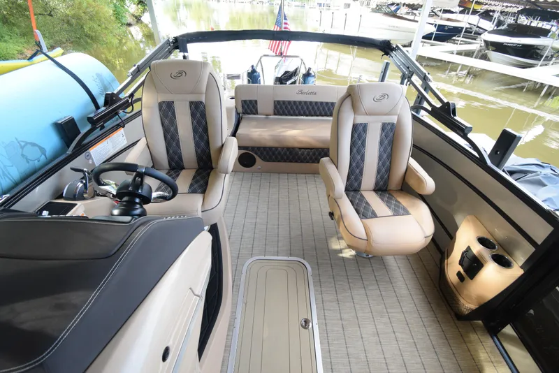 Slide: The Image of 2022 Barletta Lusso 23UC boat interior with luxurious seating and modern design. - 22