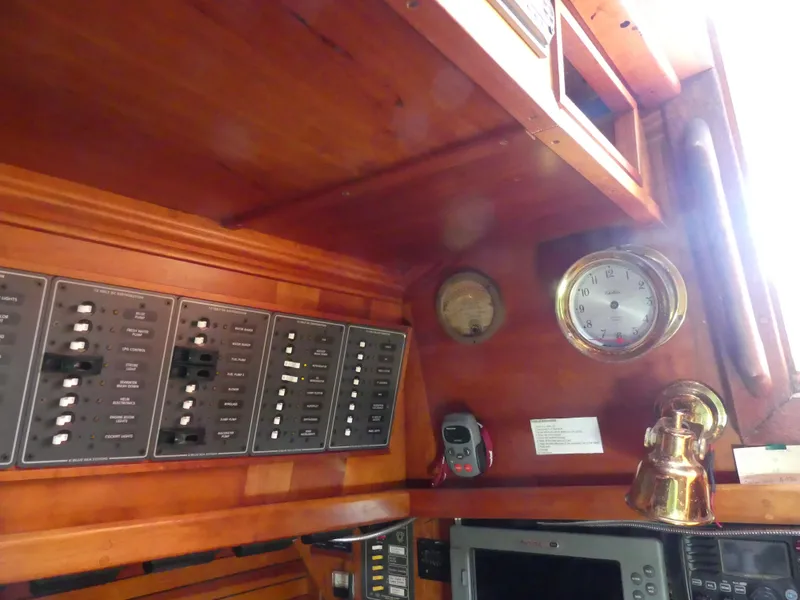 Slide: The Image of Interior view of 1981 Southern Cross 39' yacht with control panels and nautical instruments. - 23
