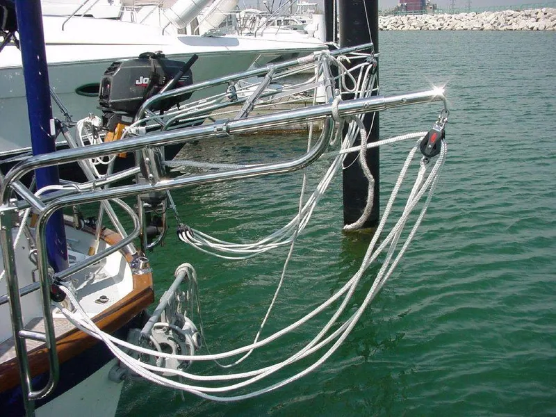 Slide: The Image of Stainless steel rigging on 1981 Southern Cross 39' sailboat in marina. - 9