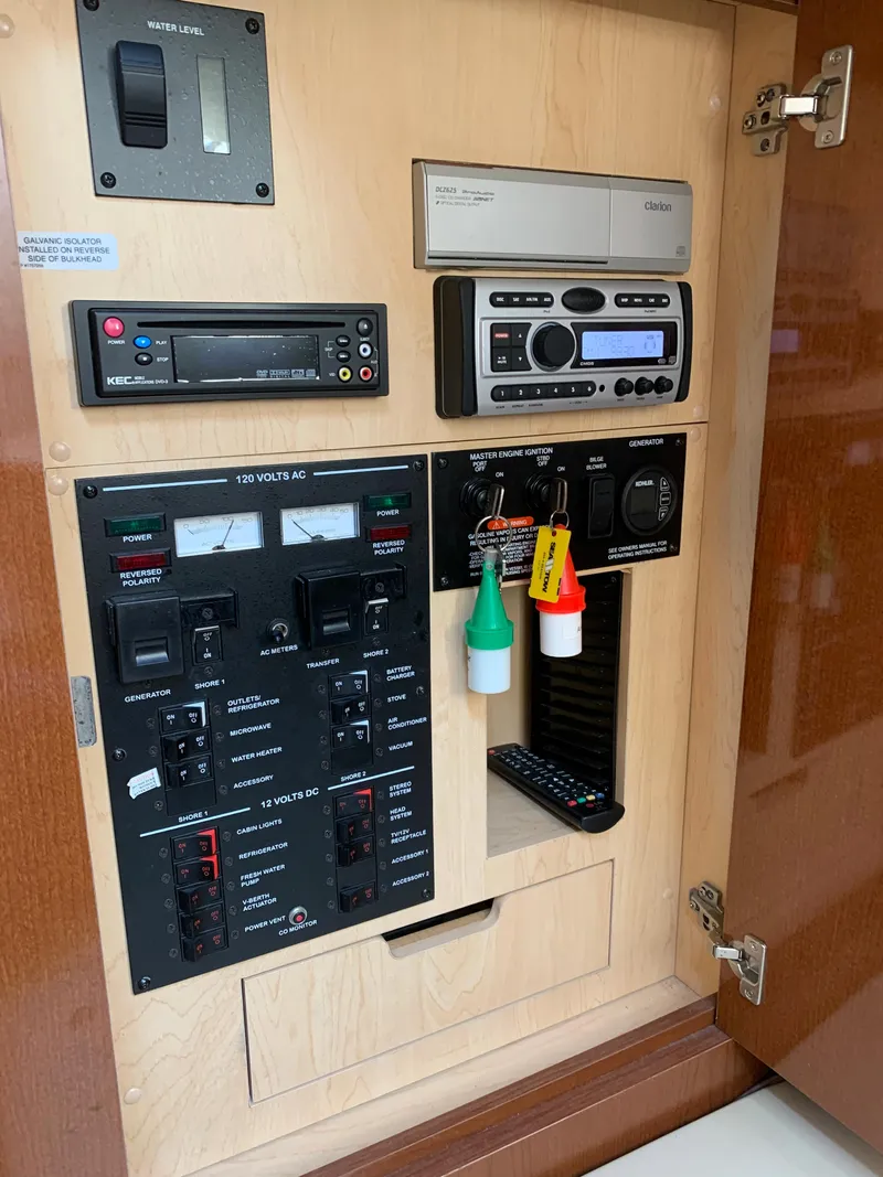 Slide: The Image of Electrical control panel of a 2008 Sea Ray 330 Sundancer boat. - 26