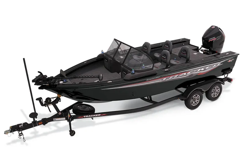 Slide: The Image of 2023 Tracker Targa V-19 WT boat interior with dual consoles and seating. - 4