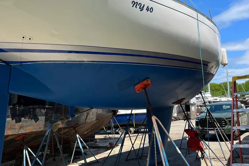 Slide: The Image of Palmer Johnson New York 40 Sloop, 1978, in dry dock for maintenance. - 23