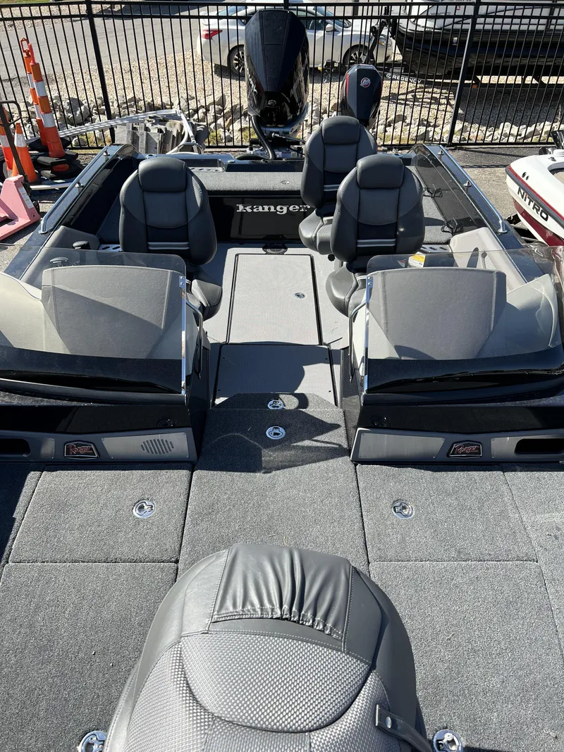 Slide: The Image of 2023 Ranger 620FS Pro fishing boat with seating and deck view. - 8