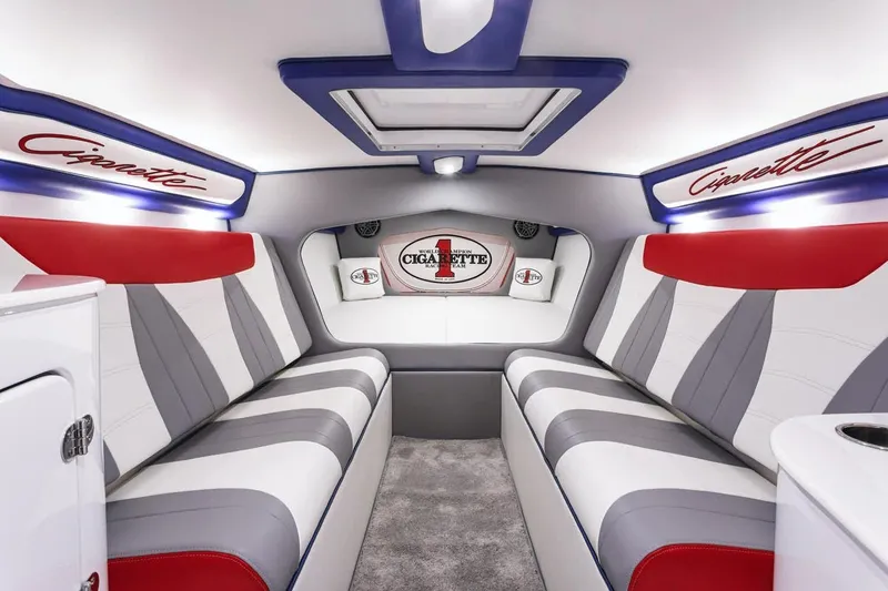 Slide: The Image of Luxurious interior of 2025 Cigarette 38 Top Gun boat with modern seating. - 11