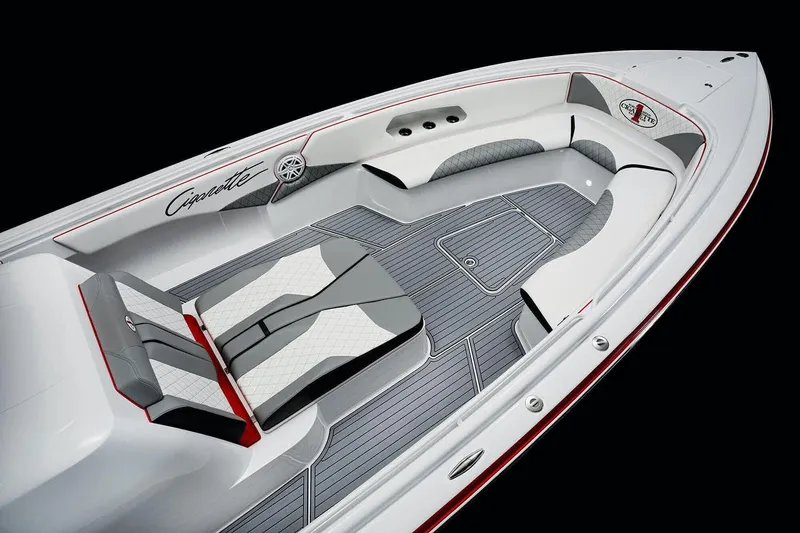 Slide: The Image of 2025 Cigarette 39 GTS boat interior with sleek seating and modern design. - 14