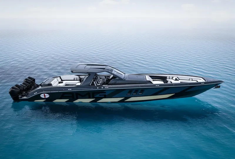 The Image of 2025 Cigarette 59 Tirranna luxury speedboat on calm blue water. - 0