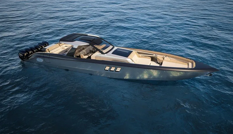 Slide: The Image of 2025 Cigarette 59 Tirranna luxury speedboat on open water. - 4