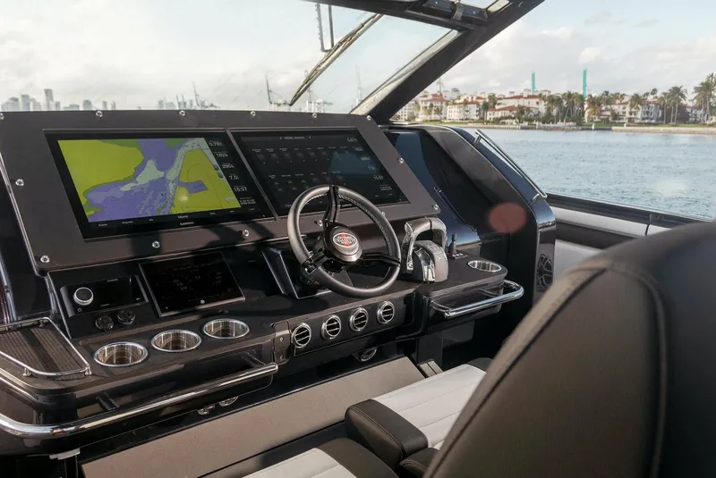 Slide: The Image of Cockpit of 2025 Cigarette 59 Tirranna yacht with advanced navigation system. - 8