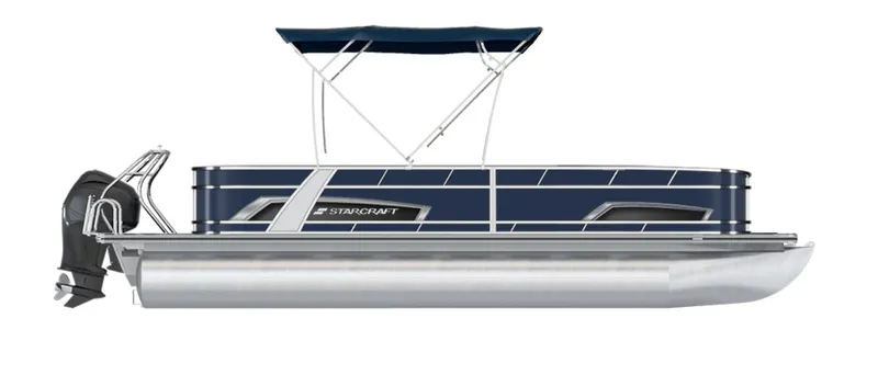 Slide: The Image of 2023 Starcraft EX 22 Q pontoon boat with canopy and outboard motor. - 21