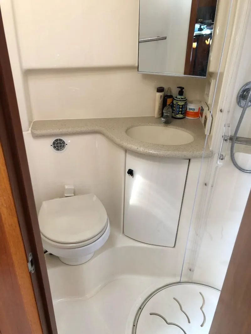 Slide: The Image of 2006 Tiara Yachts 3800 Open bathroom with sink, toilet, and shower. - 24