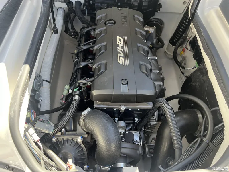 Slide: The Image of 2025 Yamaha Boats 195S engine compartment with SVHO engine detail. - 9