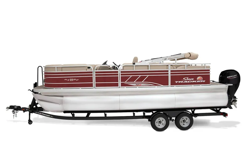 Slide: The Image of 2023 Sun Tracker Party Barge 22 RF XP3 pontoon boat on a trailer. - 4