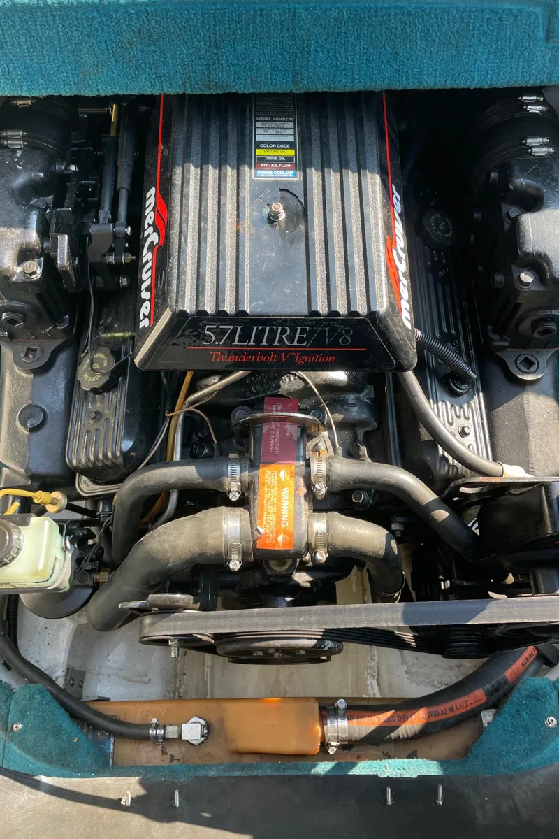 Slide: The Image of 1997 Sea Ray 190 Signature engine, detailed view of the 5.7L V8 motor. - 25