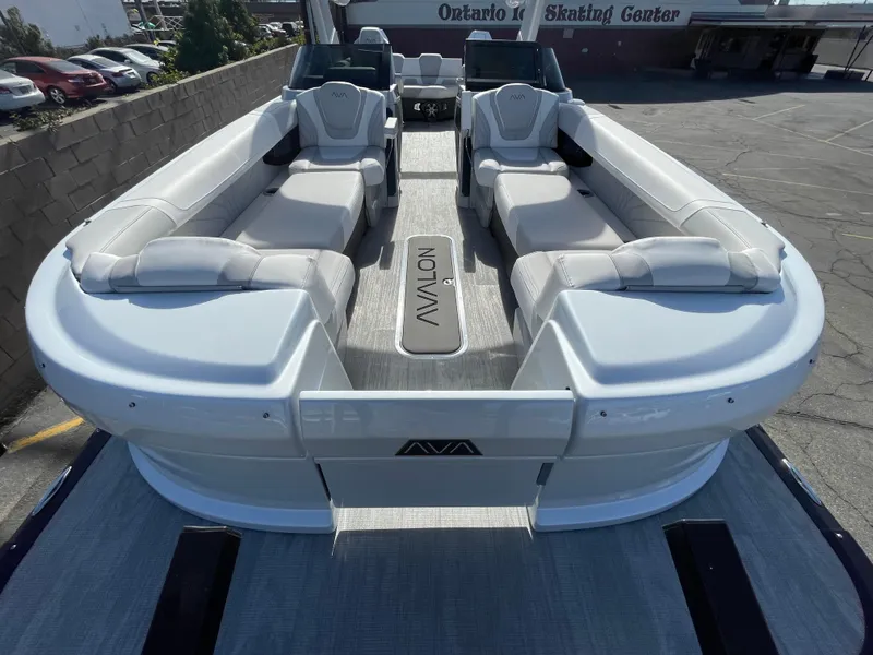 Slide: The Image of 2025 Avalon 2785 Excalibur Elite-Carbon Fiber boat with luxurious seating and modern design. - 6