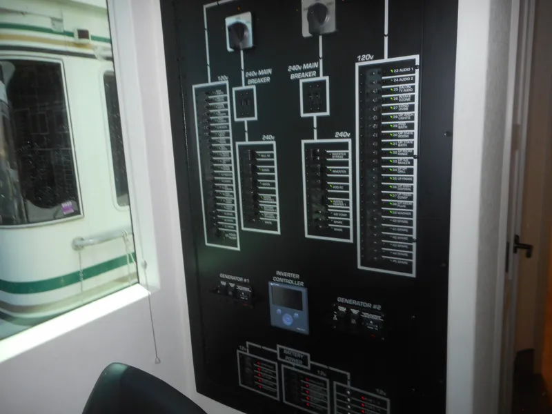 Slide: The Image of Electrical control panel inside Adonia Obsession Trip #12, 2021 model, featuring circuit breakers. - 43