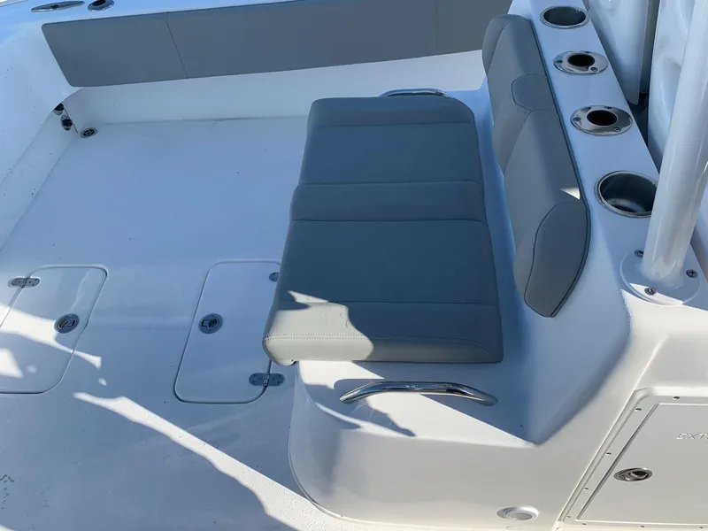 Slide: The Image of 2024 Cape Horn 31T boat interior seating and storage compartments. - 7