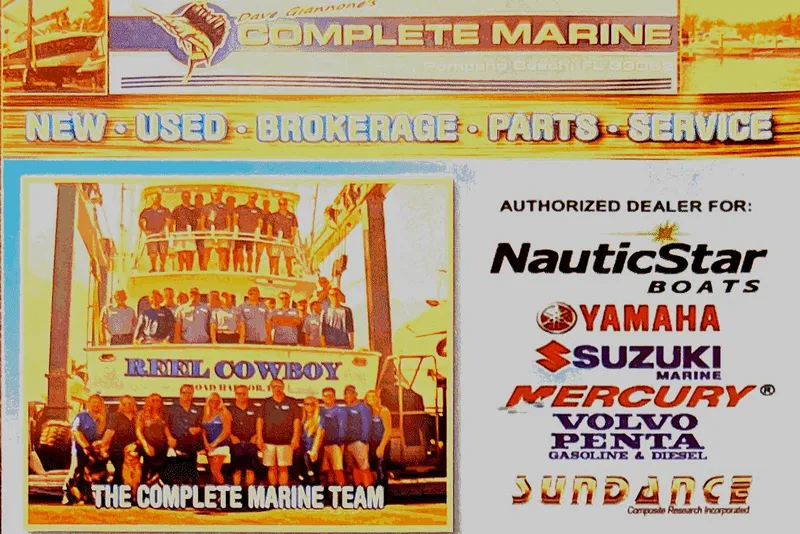 Slide: The Image of Complete Marine dealership offering new, used, brokerage, parts, and service for various boat brands. - 15