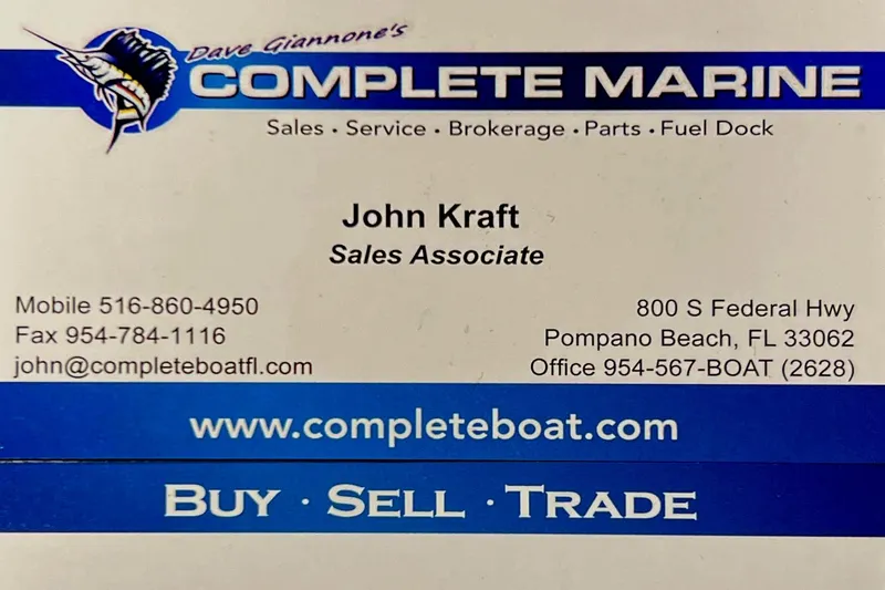 Slide: The Image of Business card for John Kraft, Sales Associate at Complete Marine, Pompano Beach, FL. - 33