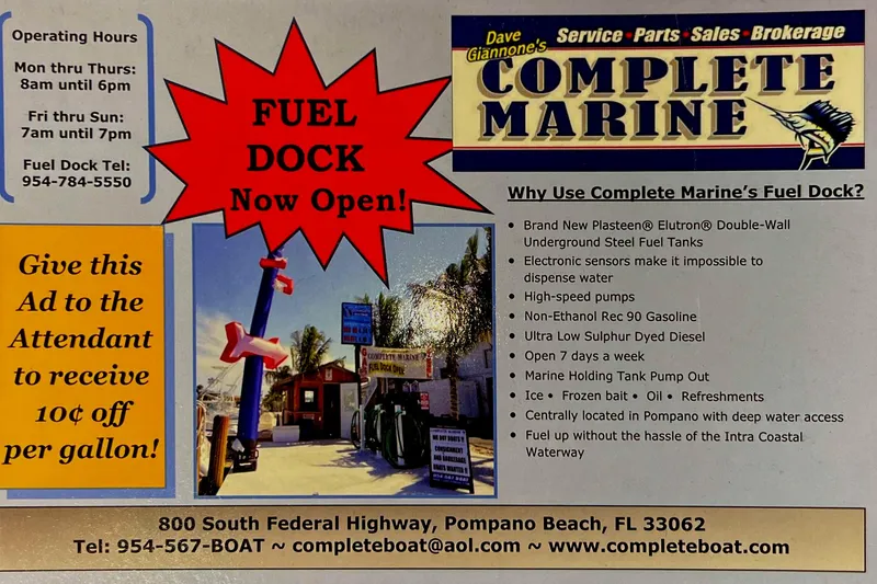Slide: The Image of Complete Marine fuel dock now open, offering discounts and high-speed pumps in Pompano Beach, FL. - 9